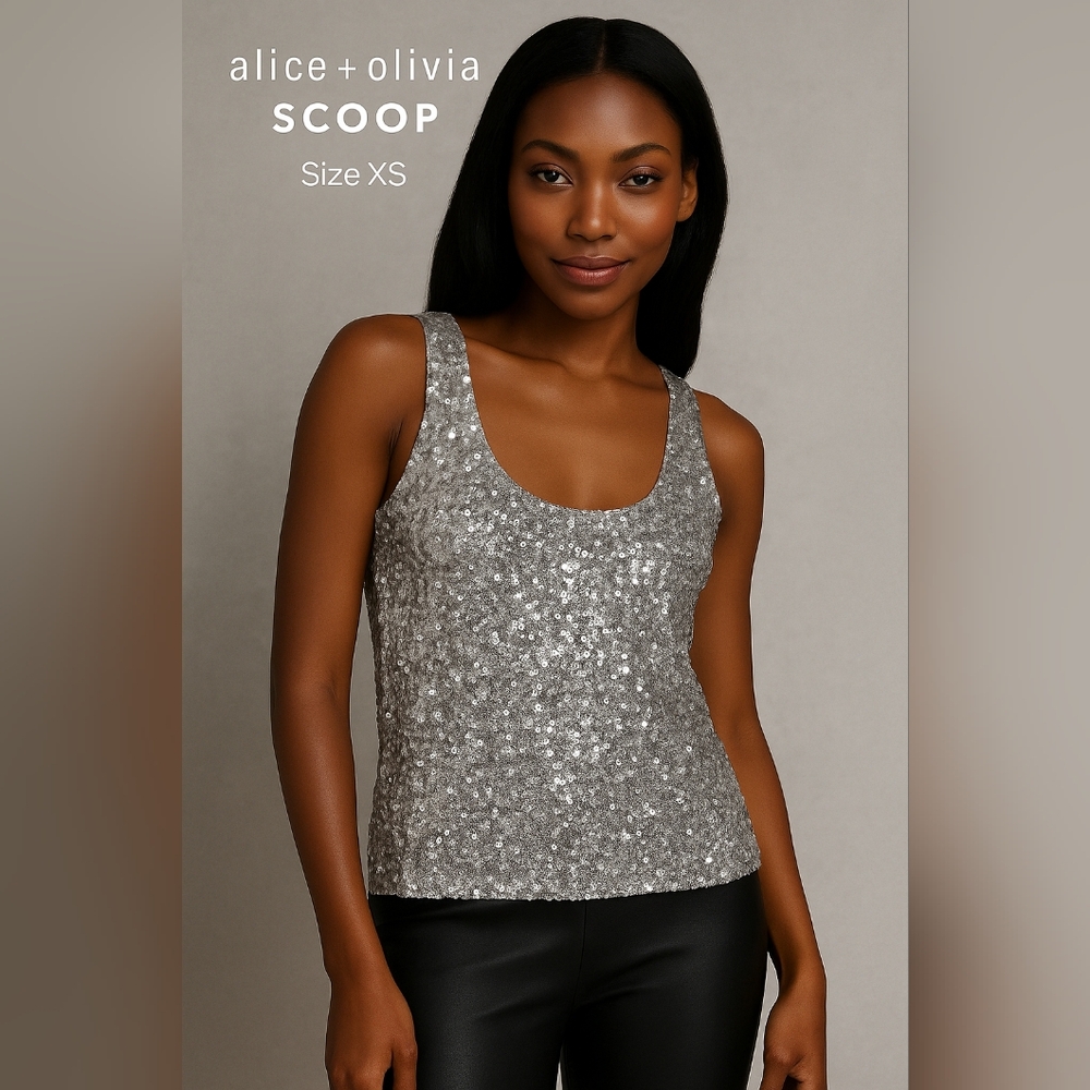 Alice + Olivia SCOOP Women’s Silver Sequin Tank Top XS